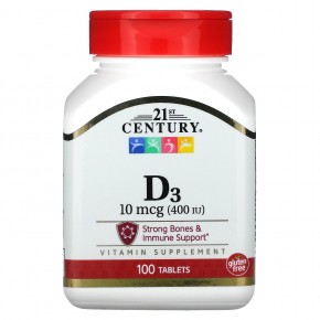 21st Century, витамин D3, 10 мкг (400 МЕ), 100 таблеток - описание