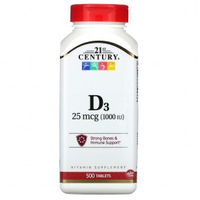 21st Century, витамин D3, 25 мкг (1000 МЕ), 500 таблеток - описание