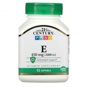 21st Century, витамин E, 450 мг (1000 МЕ), 55 капсул - описание