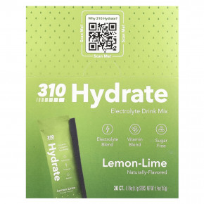 310 Nutrition, Hydrate, Electrolyte Drink Mix, Lemon-Lime , 30 Sticks, 0.18 oz (5.1 g) Each в Москве - eco-herb.ru | фото