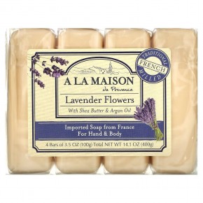 A La Maison de Provence, кусковое мыло для рук и тела с ароматом лаванды, 4 куска по 100 г (3,5 унции) - описание