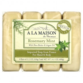 A La Maison de Provence, кусковое мыло для рук и тела, с ароматом розмарина и мяты, 4 шт по 100 г (3,5 унции) - описание