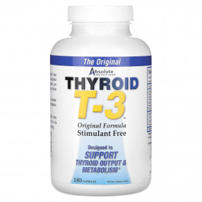 Absolute Nutrition, Thyroid T-3, оригинальная рецептура для поддержки щитовидной железы, 180 капсул - описание