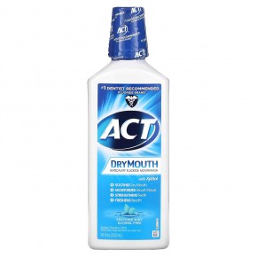 Act, Dry Mouth, фторсодержащий ополаскиватель для рта с ксилитолом, без спирта, успокаивающая мята, 532 мл (18 жидк. унций) - описание