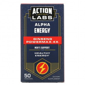 Action Labs, Для мужчин, Alpha Energy, женьшень Powermax ™ 4x, 50 растительных капсул в Москве - eco-herb.ru | фото