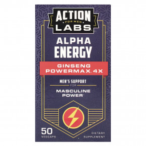 Action Labs, Для мужчин, Alpha Energy, женьшень Powermax ™ 4x, 50 растительных капсул в Москве - eco-herb.ru | фото