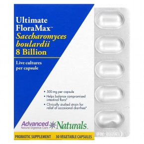 Advanced Naturals, Ultimate FloraMax™, сахаромицеты Буларди, 5 млрд, 30 веганских капсул - описание | фото