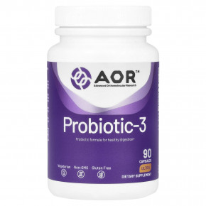 Advanced Orthomolecular Research AOR, Probiotic-3, пробиотики, 90 капсул - описание | фото