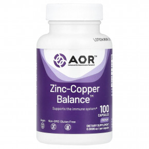 Advanced Orthomolecular Research AOR, Zinc-Copper Balance™, 100 капсул - описание | фото
