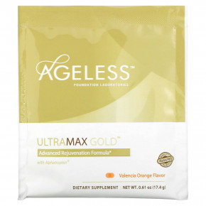 Ageless Foundation Laboratories, UltraMax Gold, улучшенная формула омоложения с альфатрофином, со вкусом валенсийского апельсина, 22 пакетика по 17,4 г каждый в Москве - eco-herb.ru | фото