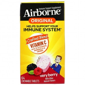 AirBorne, оригинальная добавка для укрепления иммунитета со вкусом ягод, 64 жевательные таблетки - описание