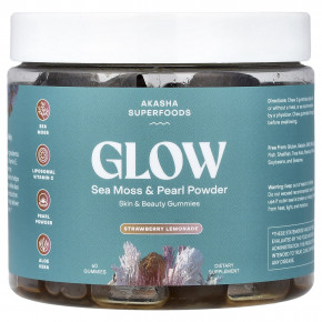 Akasha Superfoods, Glow, порошок из морского мха и жемчуга, со вкусом клубничного лимонада, 60 жевательных таблеток - описание | фото