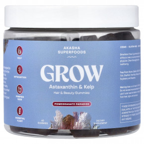 Akasha Superfoods, Grow, жевательные таблетки для волос и красоты, со вкусом граната, 60 жевательных таблеток - описание | фото