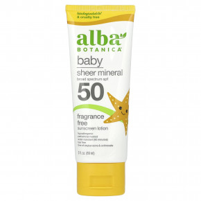 Alba Botanica, детский прозрачный минеральный солнцезащитный лосьон, SPF 50, без отдушек, 89 мл (3 жидк. унции) - описание | фото