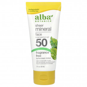 Alba Botanica, прозрачный минеральный солнцезащитный лосьон для лица, SPF 50, без отдушек, 59 мл (2 жидк. унции) в Москве - eco-herb.ru | фото