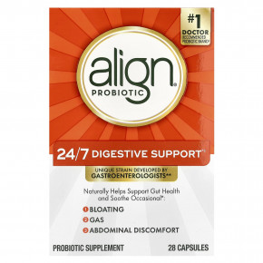 Align Probiotics, 24/7 поддержка пищеварения, добавка с пробиотиками, 28 капсул - описание | фото