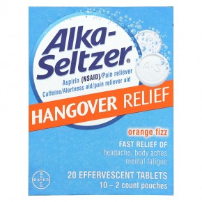 Alka-Seltzer, От похмелья, апельсиновая шипучка, 10 пакетиков, по 2 шипучие таблетки в Москве - eco-herb.ru | фото
