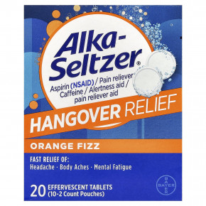 Alka-Seltzer, От похмелья, апельсиновая шипучка, 10 пакетиков, по 2 шипучие таблетки в Москве - eco-herb.ru | фото