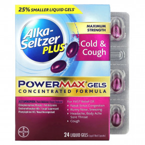 Alka-Seltzer Plus, Гели от простуды и кашля PowerMax, максимальная эффективность, 24 жидких геля - описание | фото