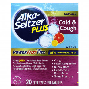 Alka-Seltzer Plus, Power Fast Fizz, от кашля и простуды, для тяжелых форм, цитрусовые, 20 шипучих таблеток - описание | фото