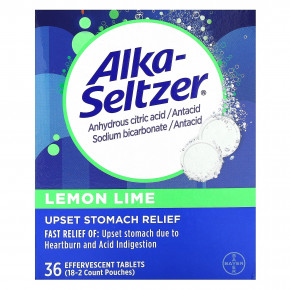 Alka-Seltzer, средство для расстройства желудка, лимон и лайм, 36 шипучих таблеток - описание | фото