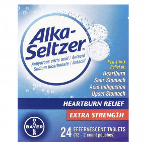 Alka-Seltzer, Средство от изжоги, с повышенной силой действия, 24 шипучие таблетки - описание | фото