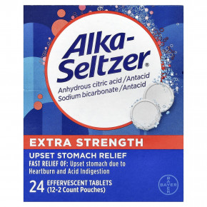 Alka-Seltzer, средство от расстройства желудка, повышенная сила действия, 24 шипучих таблетки - описание | фото