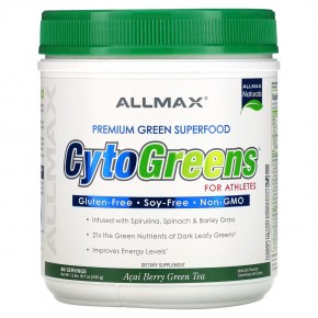 ALLMAX, CytoGreens, зеленый суперпродукт премиального качества для спортсменов, зеленый чай с ягодами асаи, 535 г (1,2 фунта) - описание