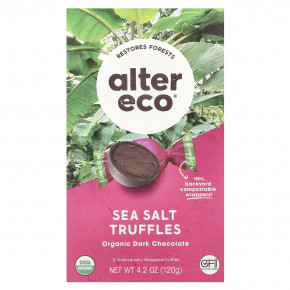 Alter Eco, Органические трюфели из темного шоколада, морская соль, 10 трюфелей в индивидуальной упаковке, 120 г (4,2 унции) - описание | фото