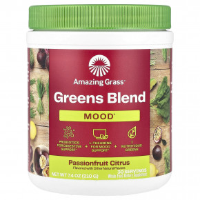 Amazing Grass, Greens Blend, Mood, маракуйя и цитрус, 210 г (7,4 унции) в Москве - eco-herb.ru | фото