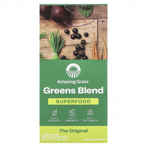 Amazing Grass, Greens Blend, SuperFood, The Original, 15 отдельных пакетиков по 8 г (0,28 унции) в Москве - eco-herb.ru | фото