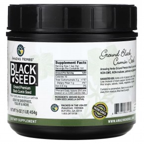 Amazing Herbs, Черные семена, молотые семена черного тмина премиального качества, 454 г (1 фунт) в Москве - eco-herb.ru | фото