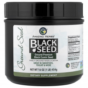 Amazing Herbs, Black Seed™, молотые семена черного тмина премиального качества, 454 г (1 фунт) - описание | фото