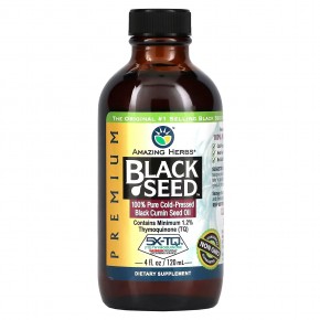 Amazing Herbs, Black Seed, на 100% чистое масло холодного отжима из семян черного тмина, 120 мл (4 жидк. унции) в Москве - eco-herb.ru | фото