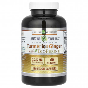 Amazing Nutrition, куркума и имбирь с BioPerine, 180 растительных капсул - описание | фото