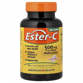 American Health, Ester-C® с цитрусовыми биофлавоноидами, 500 мг, 120 вегетарианских капсул - описание | фото