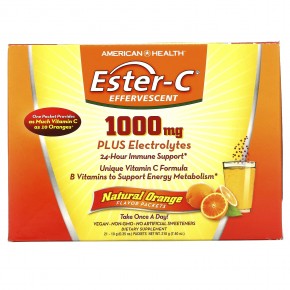 American Health, Ester-C, шипучий вкус, натуральный апельсин, 1000 мг, 21 пакетик по 10 г (0,35 унции) в Москве - eco-herb.ru | фото