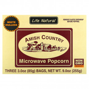 Amish Country Popcorn, попкорн для микроволновой печи, натуральный вкус, 3 пакетика по 85 г (3 унции) - описание | фото