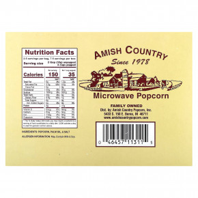 Amish Country Popcorn, попкорн для микроволновой печи, натуральный вкус, 3 пакетика по 85 г (3 унции) в Москве - eco-herb.ru | фото