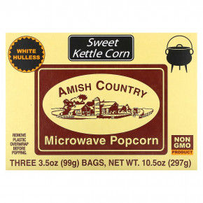 Amish Country Popcorn, попкорн для микроволновой печи, сладко-солёный вкус, 3 пакетика по 99 г (3,5 унции) - описание