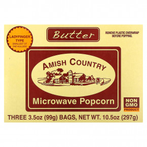 Amish Country Popcorn, попкорн для микроволновой печи, со сливочным маслом, 3 пакетика по 99 г (3,5 унции) в Москве - eco-herb.ru | фото