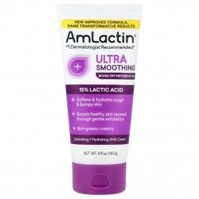 AmLactin, отшелушивающий и увлажняющий крем с АГК, разглаживающий, для огрубевшей и сухой кожи, 140 г (4,9 унции) - описание | фото