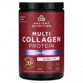 Ancient Nutrition, Multi Collagen Protein, Brain Boost, ваниль, 454,5 г (1 фунт) в Москве - eco-herb.ru | фото