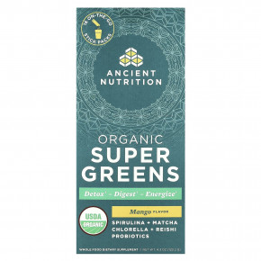 Ancient Nutrition, Organic Super Greens, манго, 16 пакетиков в виде стиков по 7,7 г (0,3 унции) - описание