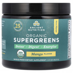 Ancient Nutrition, Organic SuperGreens, манго, 92,5 г (3,3 унции) - описание