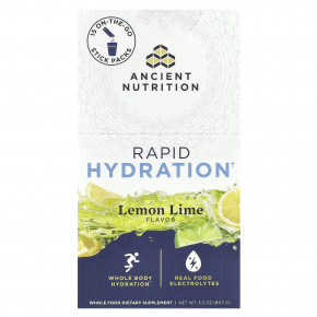 Ancient Nutrition, Rapid Hydration, лимон и лайм, 15 упаковок в виде стиков, по 6 г (0,2 унции) - подробнее Ancient Nutrition, Rapid Hydration, лимон и лайм, 15 упаковок в виде стиков, по 6 г (0,2 унции) - описание