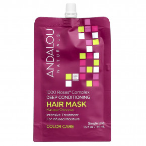 Andalou Naturals, 1000 Roses® Complex, маска для глубокого ухода за волосами, уход за окрашенными волосами, 44 мл (1,5 жидк. унции) в Москве - eco-herb.ru | фото
