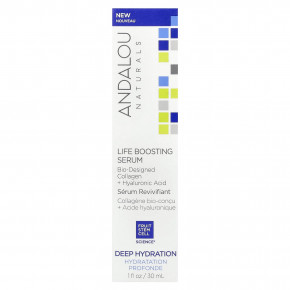 Andalou Naturals, Life Boosting Serum, коллаген с биологическим дизайном и гиалуроновая кислота, 1 жидкая унция (30 мл) в Москве - eco-herb.ru | фото