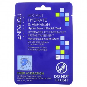 Andalou Naturals, Instant Hydrate & Refresh, увлажняющая маска для лица, 1 тканевая салфетка, 18 мл (0,6 жидк. Унции) в Москве - eco-herb.ru | фото