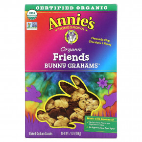 Annie's Homegrown, Organic Friends Baked Bunny Graham Snacks, шоколадная крошка, шоколад и мед, 198 г (7 унций) в Москве - eco-herb.ru | фото